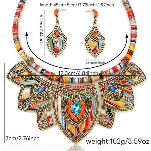 Gold Bohemian Jewelry Sets for Women Boho Tribal Retro Statement Choker Necklace - Picture 3 of 7